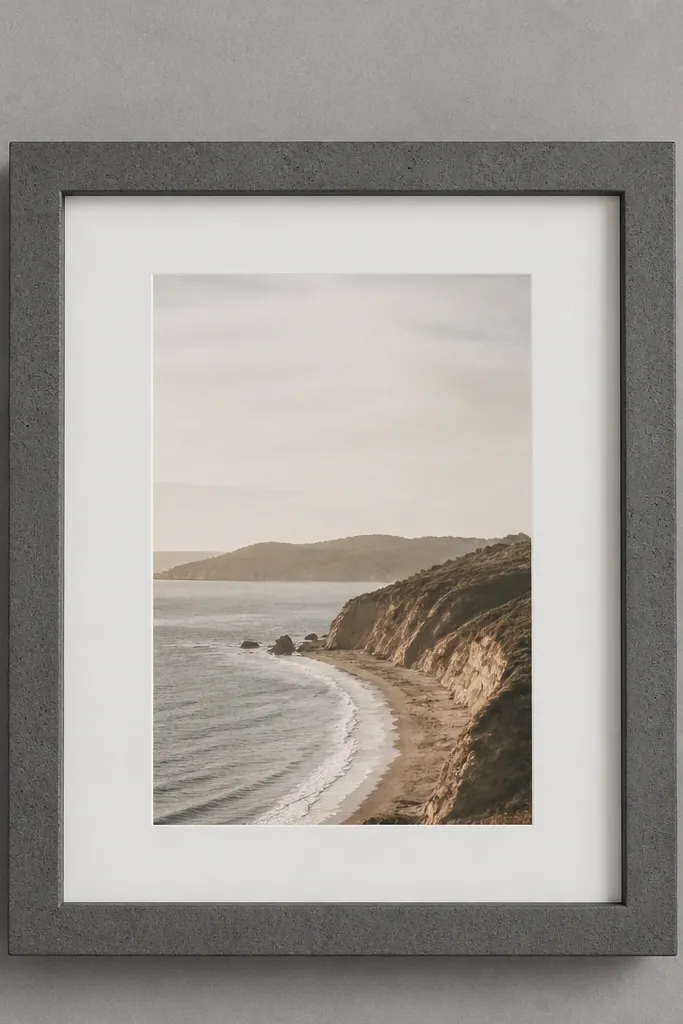 A concrete-look painted frame in dark gray with a subtle speckle texture. The card sits on a soft gray backing with no extra embellishment.