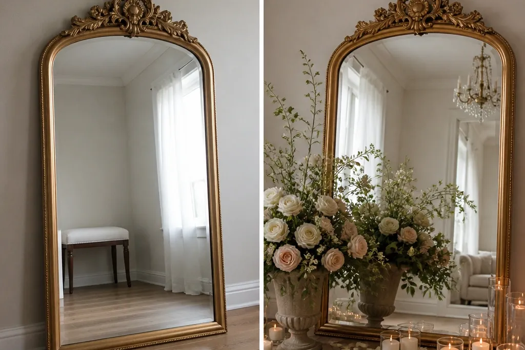 Before and after wedding mirror decor