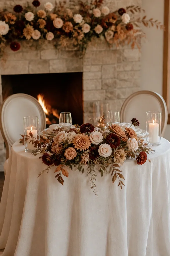 Cozy fall sweetheart table wedding ideas