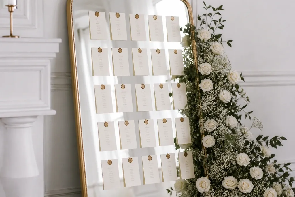 Luxe wedding seating chart mirror ideas