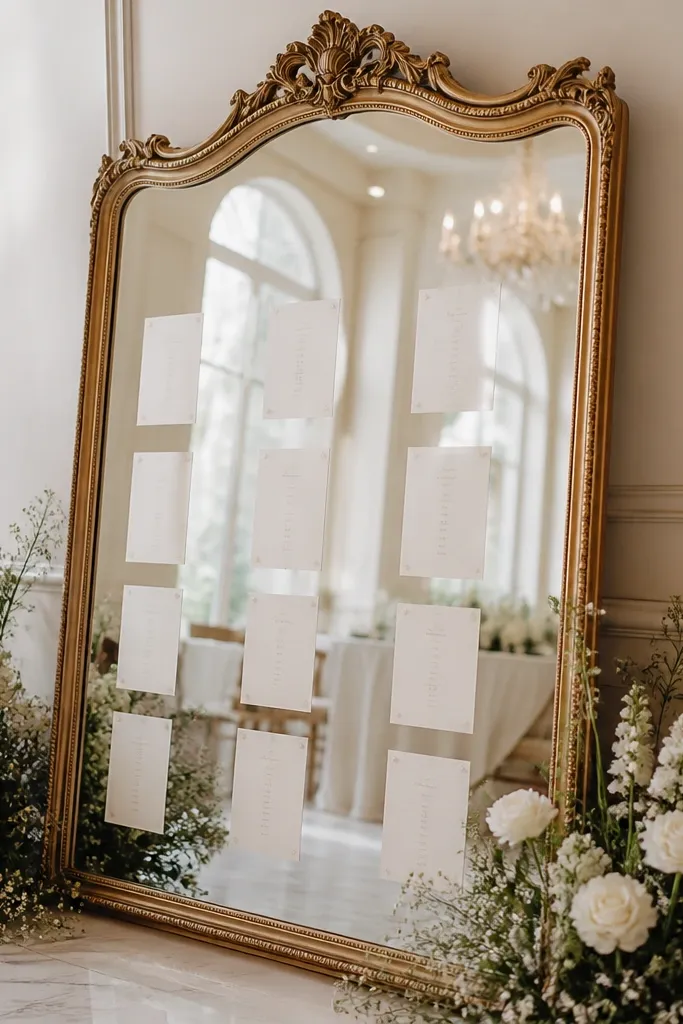 Luxe wedding seating chart mirror ideas