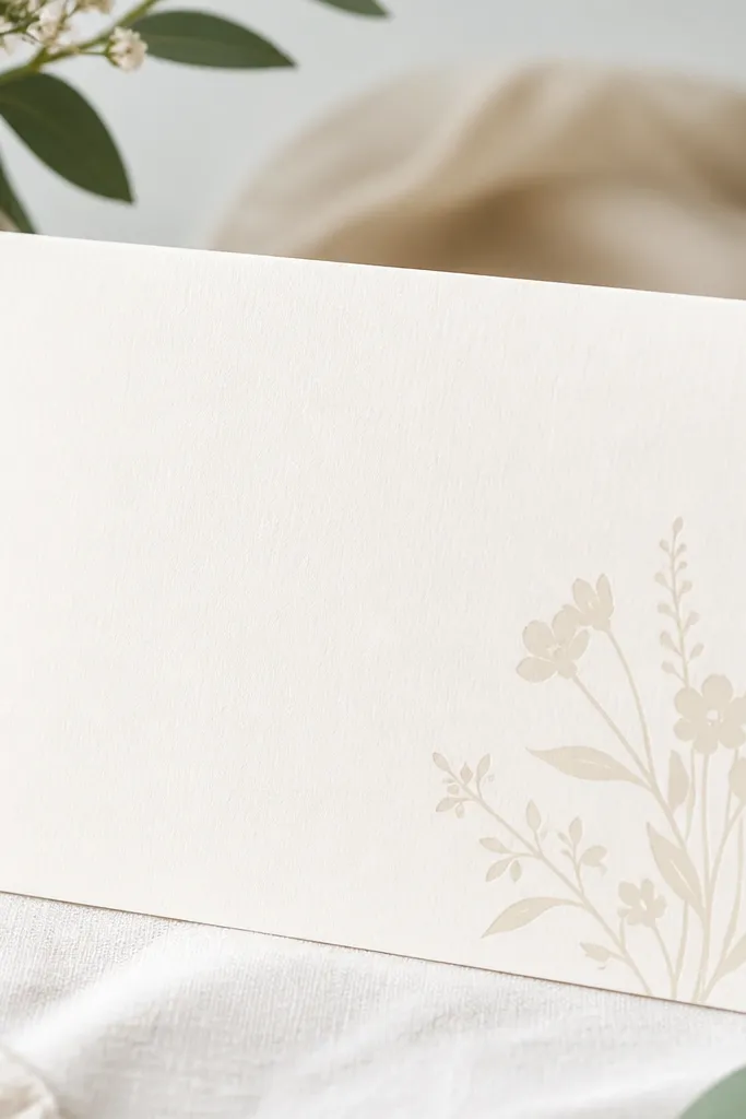 A card with a subtle one-color floral silhouette in the corner; the main text remains large and clear.