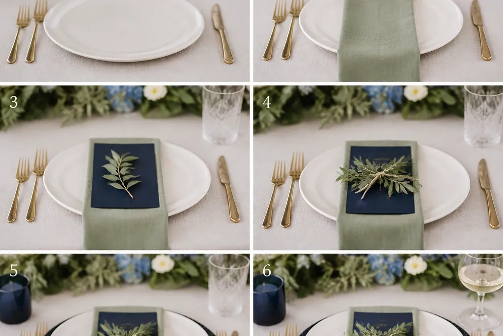 Navy vs sage wedding table settings steps