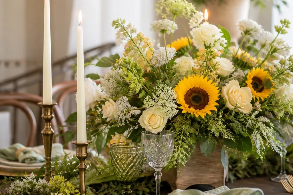 Rustic sunflower wedding decor with a luxe look