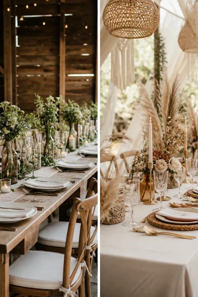 Rustic vs boho wedding decor ideas compared