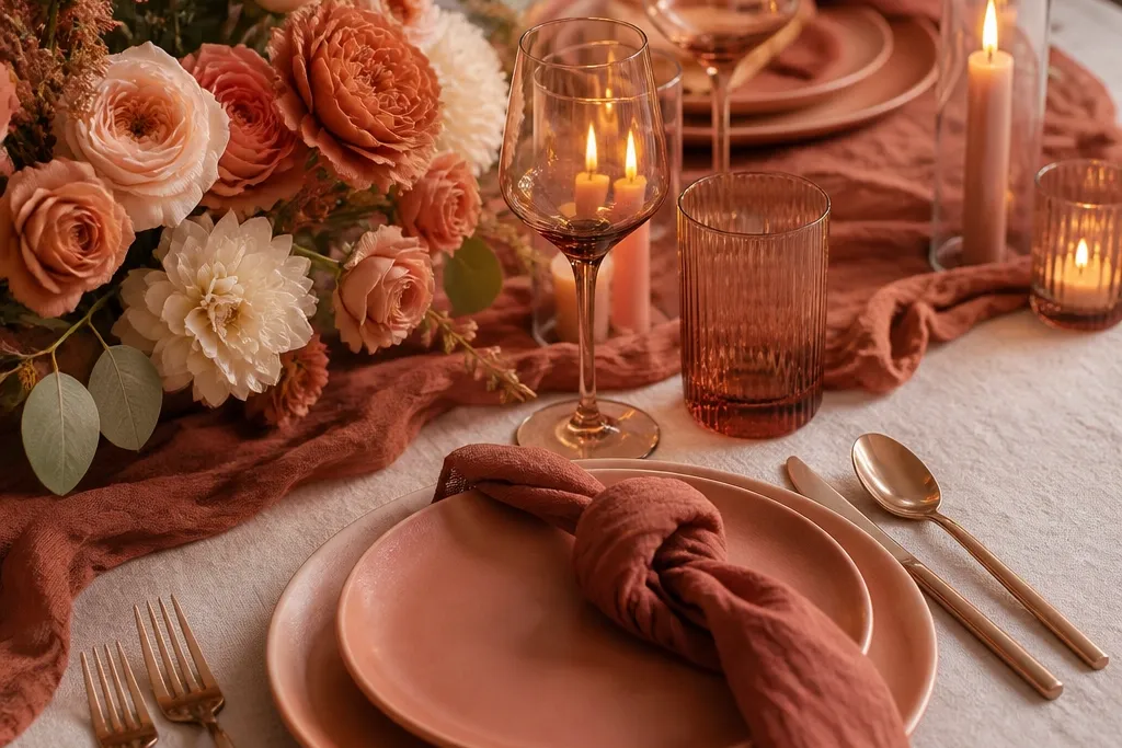 Terracotta wedding table settings for a warm vibe
