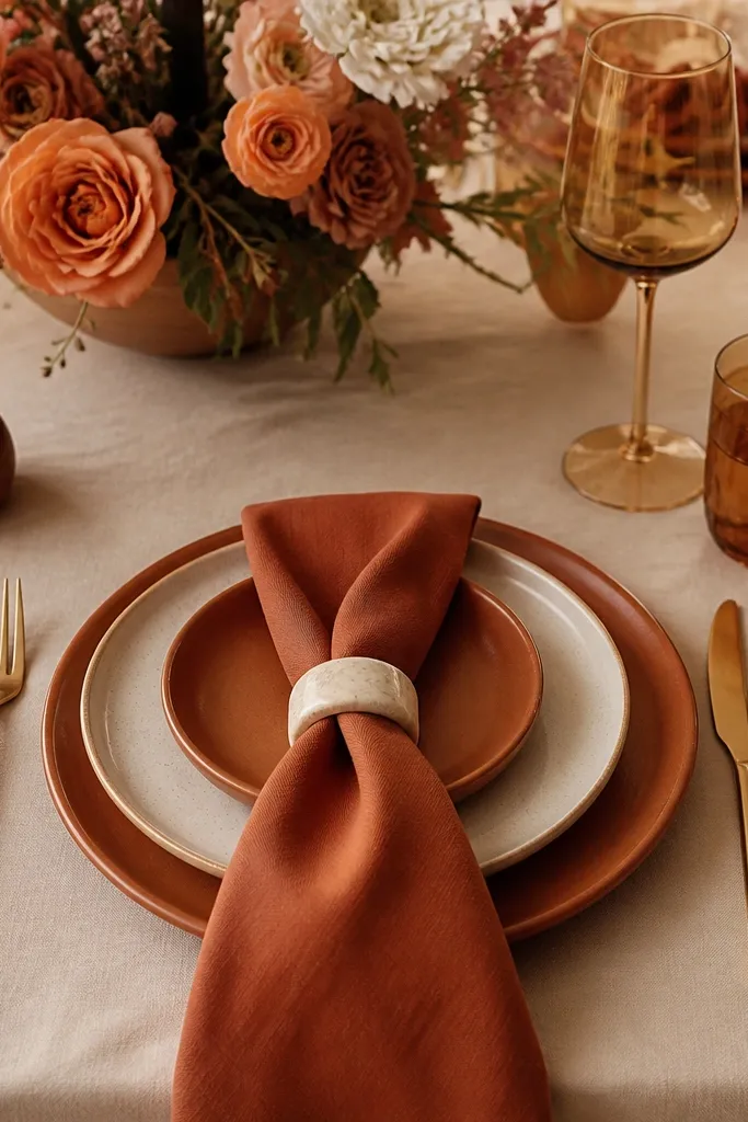Terracotta wedding table settings for a warm vibe