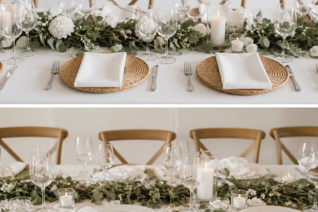 Wedding table settings before and after