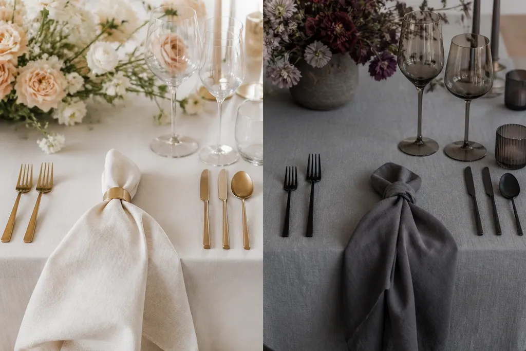 Wedding table settings without plates compared
