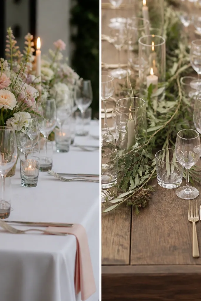 Wedding table settings without plates compared