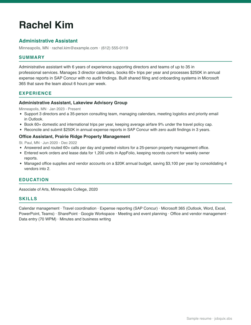 Administrative Assistant resume example preview