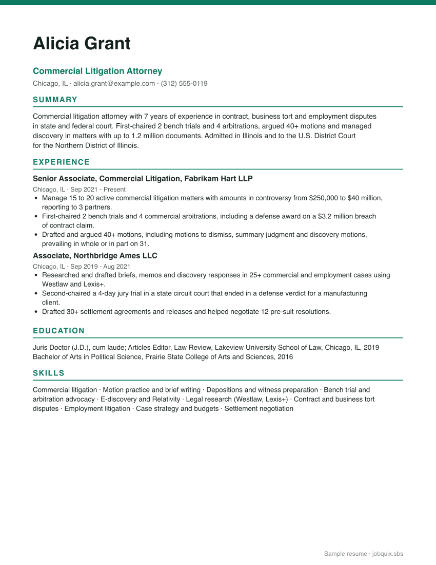 Attorney resume example preview