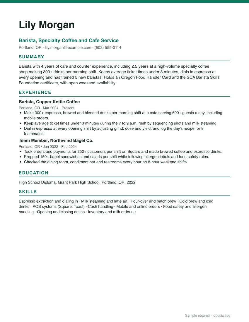 Barista resume example preview