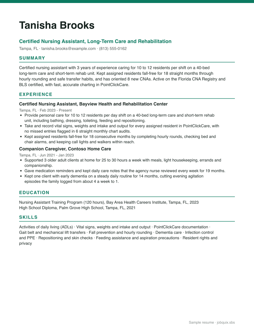 CNA resume example preview