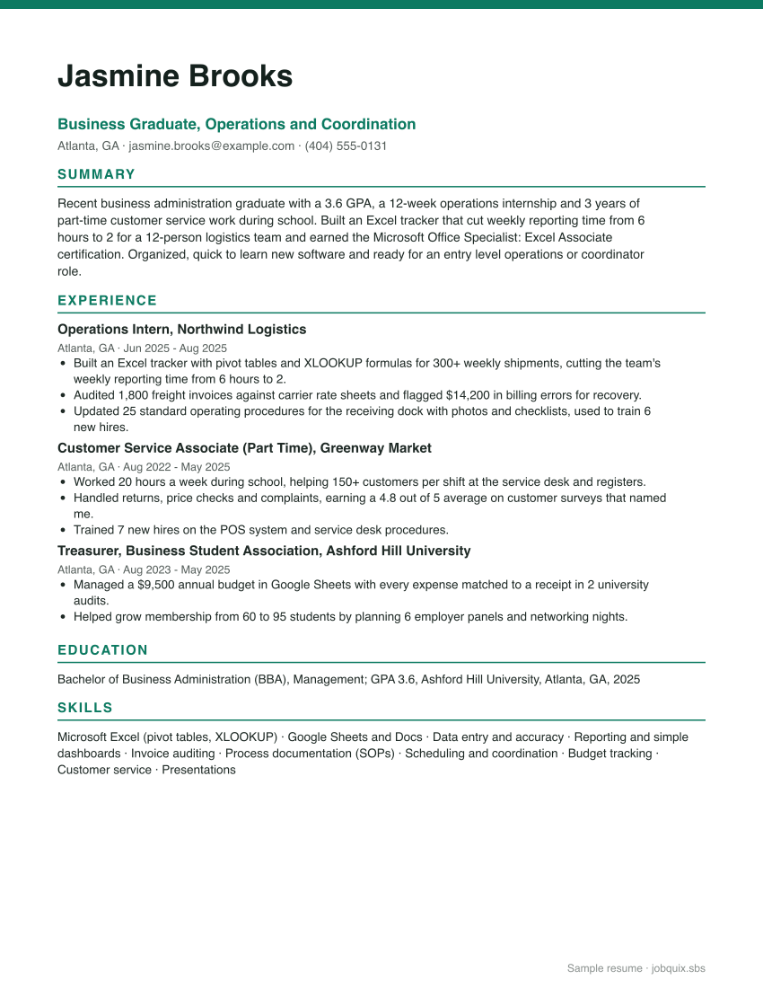 Entry Level resume example preview