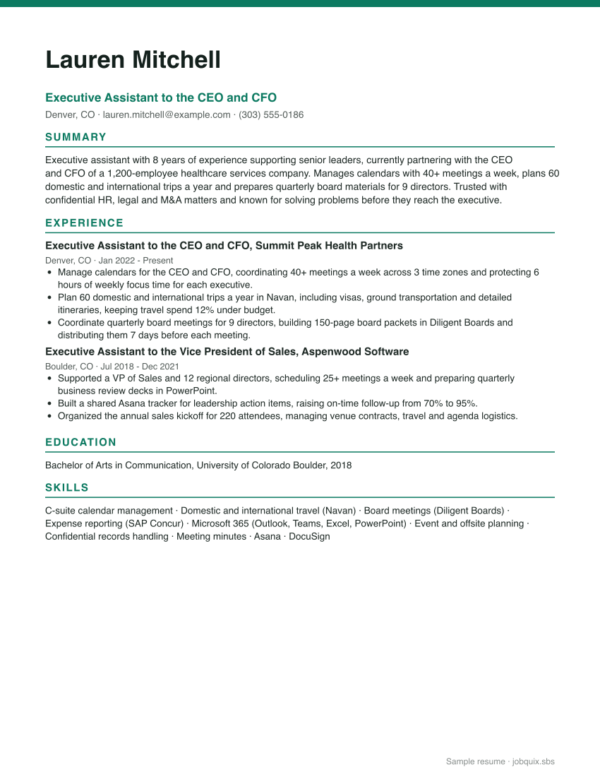 Executive Assistant resume example preview