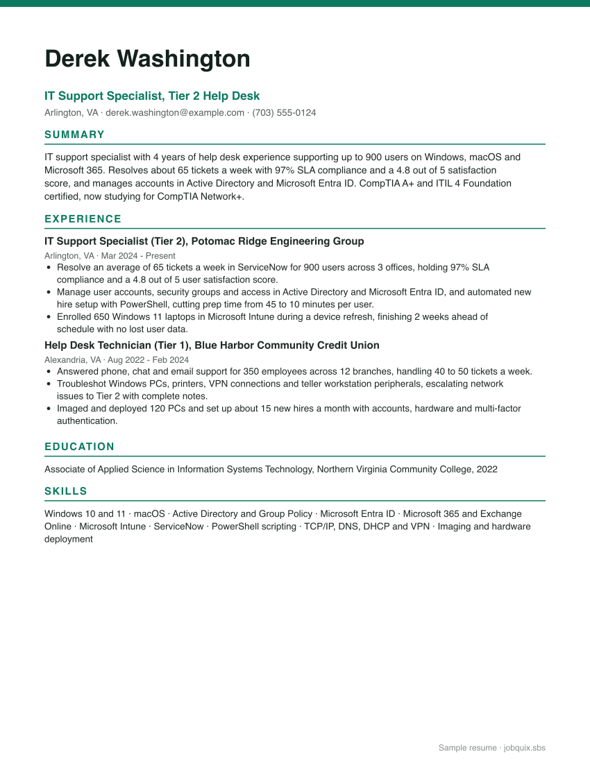 IT Support Specialist resume example preview
