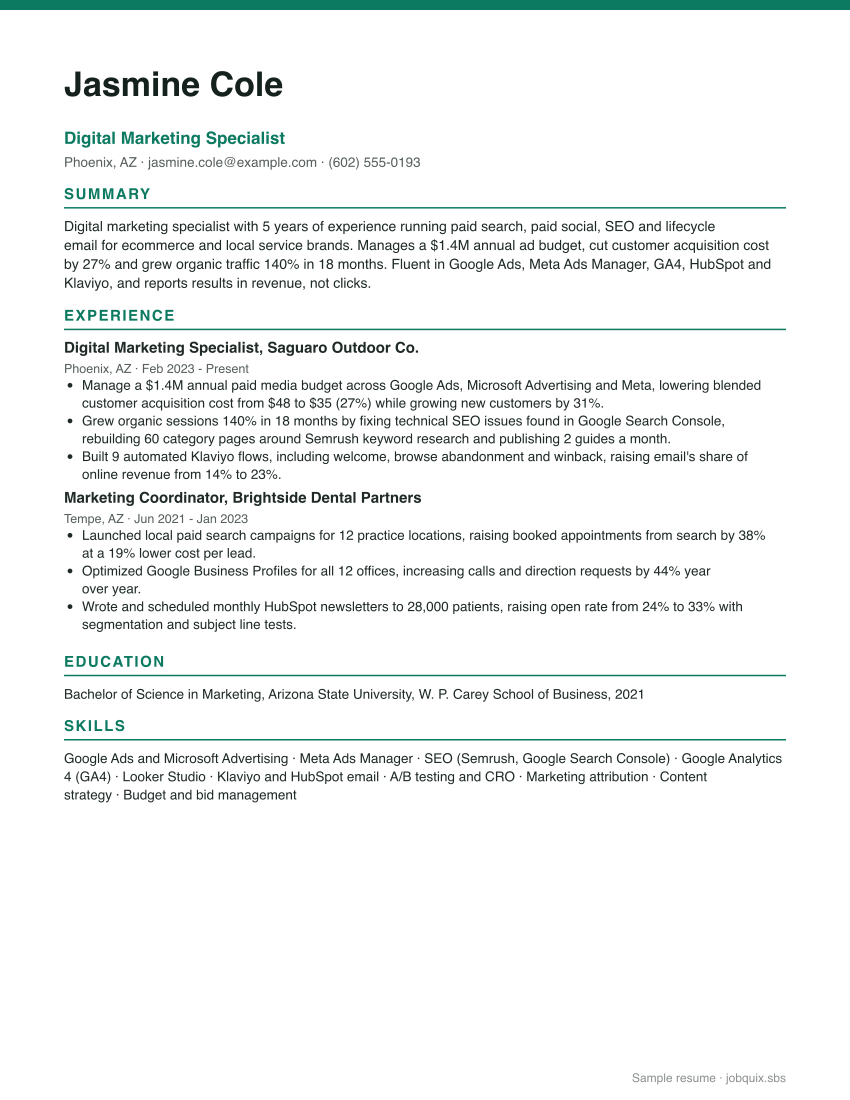 Marketing resume example preview