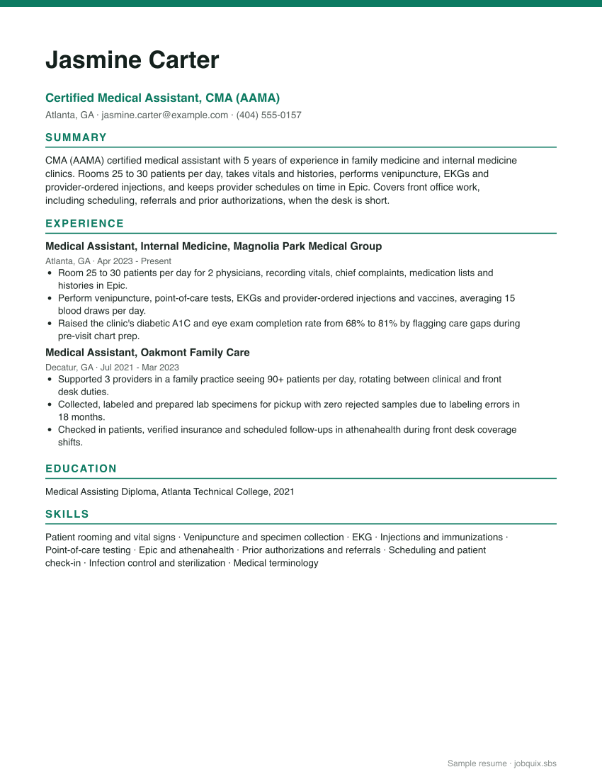 Medical Assistant resume example preview