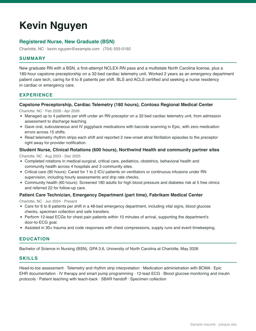New Grad Nurse resume example preview