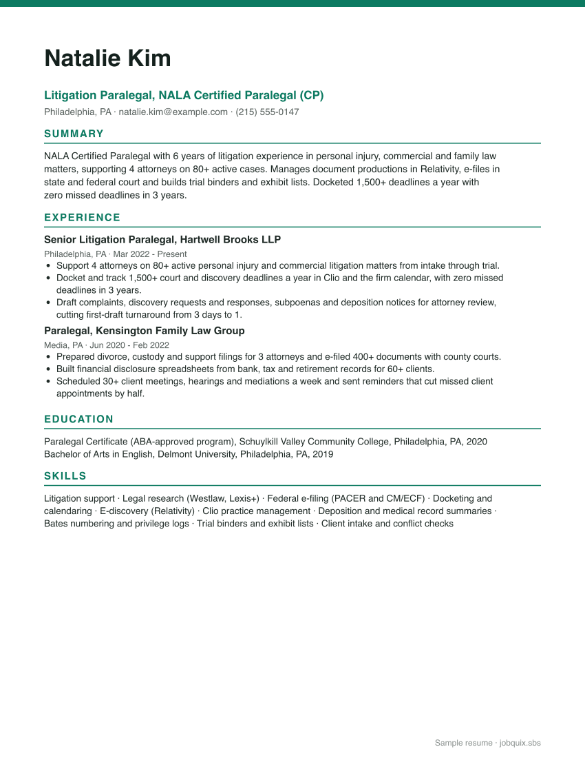 Paralegal resume example preview