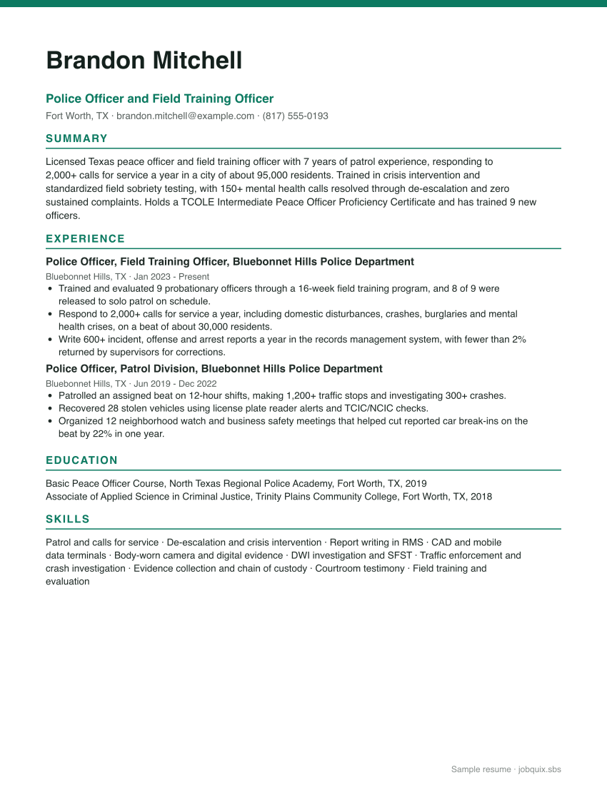 Police Officer resume example preview