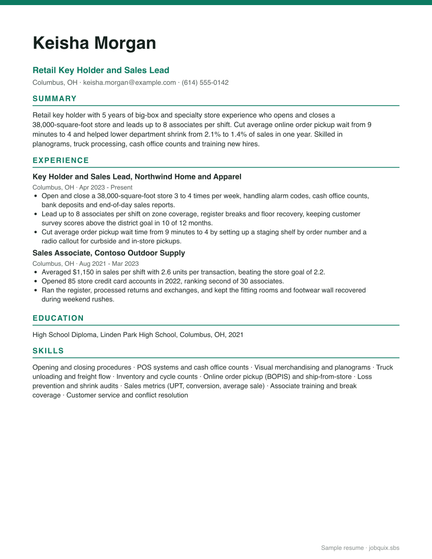 Retail resume example preview