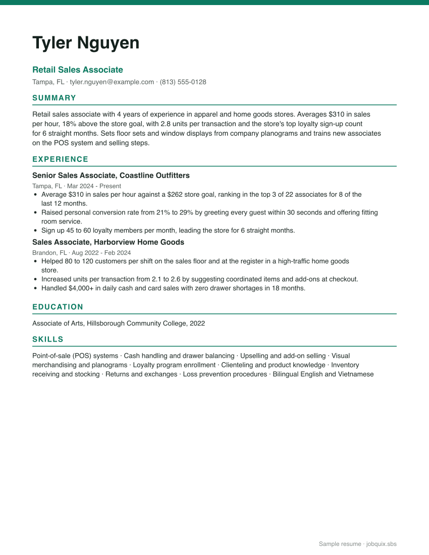 Sales Associate resume example preview