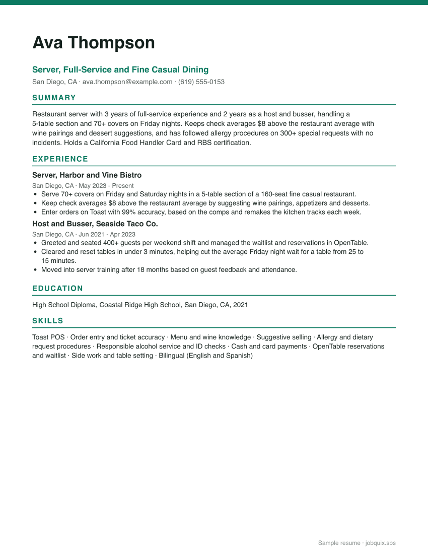 Server resume example preview