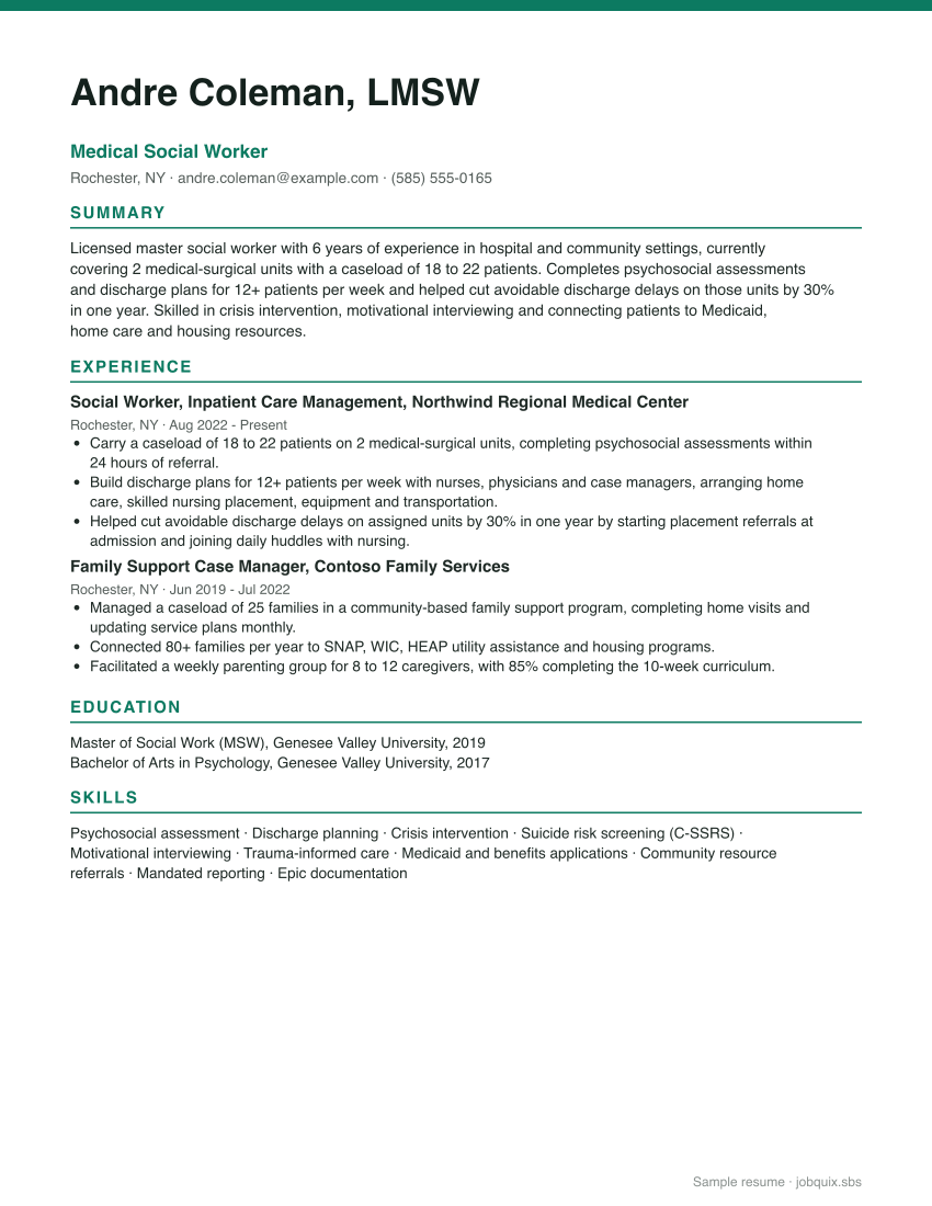 Social Worker resume example preview