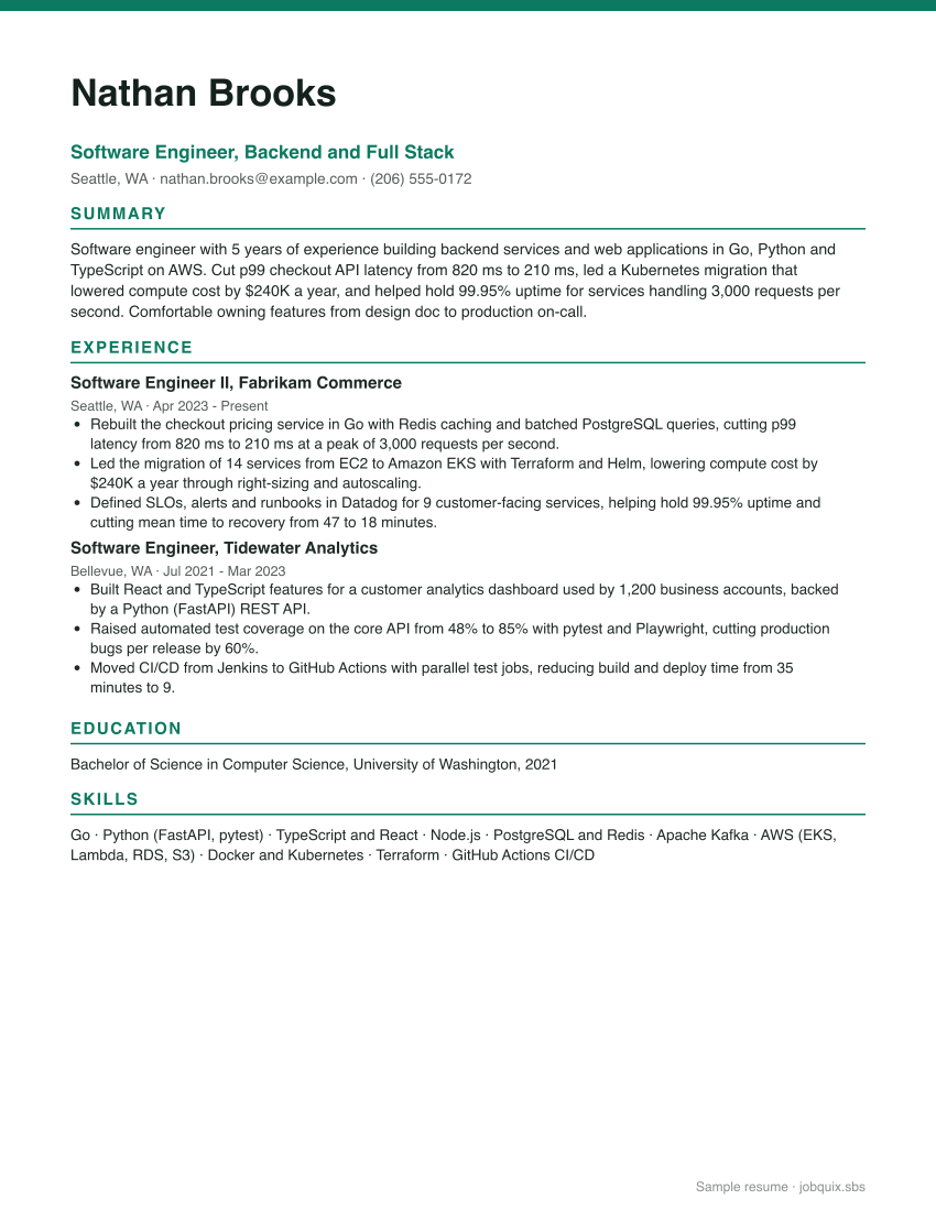 Software Engineer resume example preview