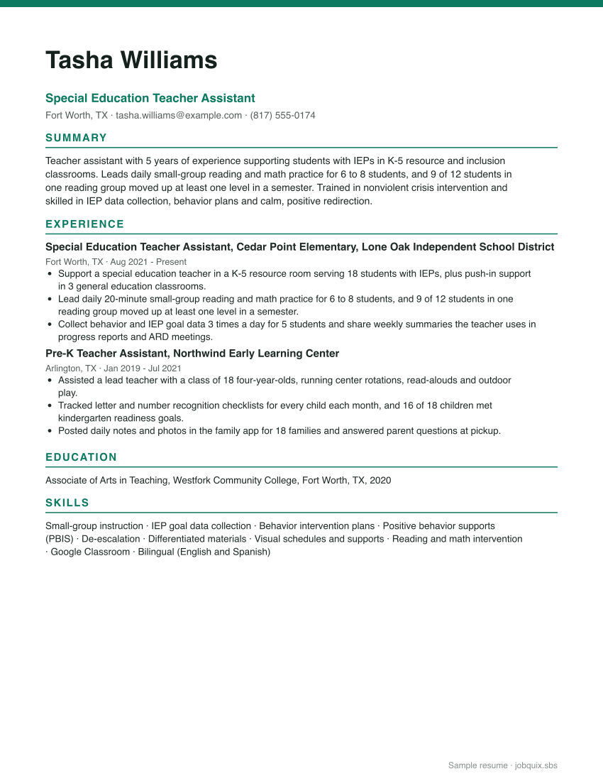 Teacher Assistant resume example preview