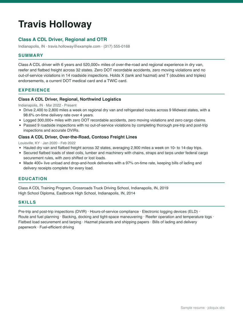 Truck Driver resume example preview