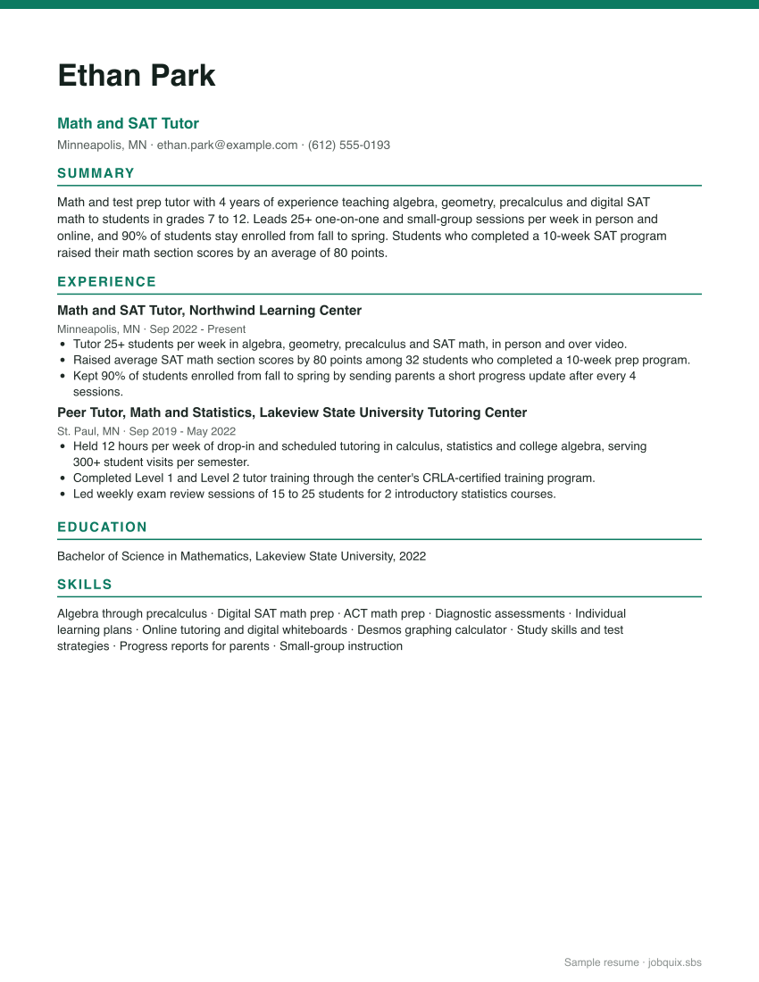 Tutor resume example preview